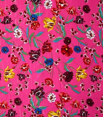 Draper James Floral on Hot Pink Crepe Fabric