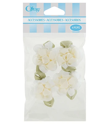 Offray Ribbon Accents Two Tone White Flowers 4pcs