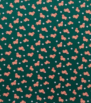 Daisies & Cows on Kelly Green Jersey Knit Fabric by POP!