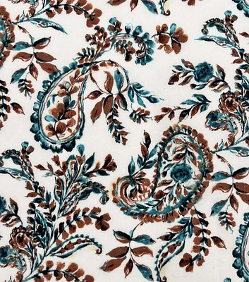 Paisley on White Smocked Cotton Fabric