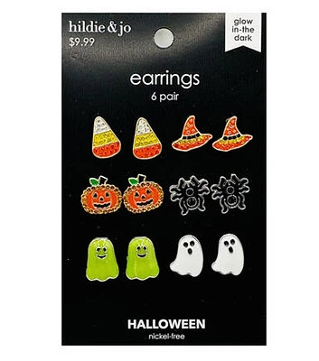 6ct Halloween Candy Corn Pumpkin & Ghost Earrings