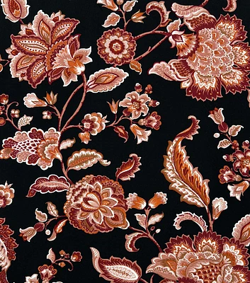 Oversized Floral on Black Rayon Challis Fabric