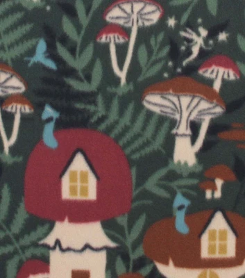 Fairy Houses on Green Blizzard Fleece Fabric