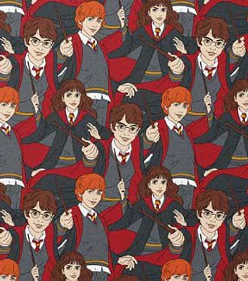 Harry Potter Classic Trio on Red Cotton Fabric