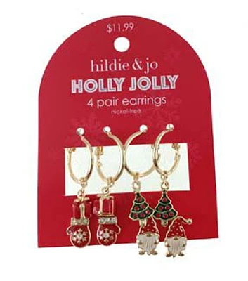 4ct Christmas Present Tree Mitten Gnome Dangle Earrings by hildie & jo