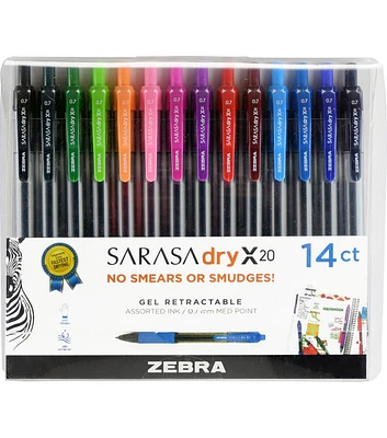 Zebra 0.7mm Assorted Ink Sarasa Retractable Gel Pens 14ct