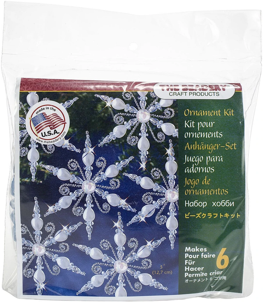 Holiday Beaded Ornament Kit Light Sapphire Snowflake Makes 6