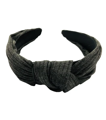 Gray Polyester Ribbed Knotted Headband by hildie & jo