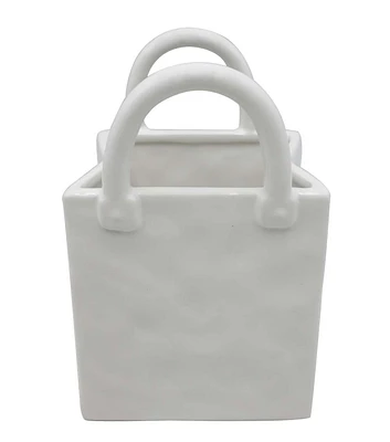 8" White Ceramic Glossy Purse Vase by Bloom Room