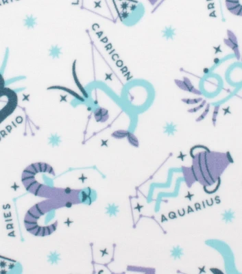 Galactic Celestial Astrology on White Anti Pill Fleece Fabric