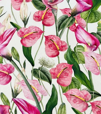 Peace Lilies on White Rayon Challis Fabric