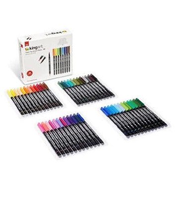 KINGART Dual Tip Brush Pen Art Markers Set of 48 Unique Colors