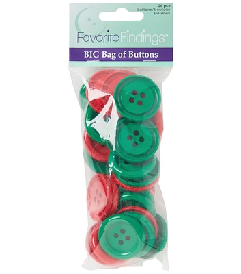 Favorite Findings 1 3/8" Christmas Green & Red Big Bag of Buttons 28ct