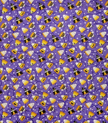 Candy Corn on Purple Cotton Fabric