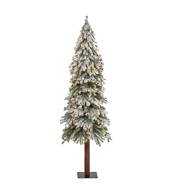 Nearly Natural 6' Clear Pre Lit Flocked Alpine Artificial Christmas Tree