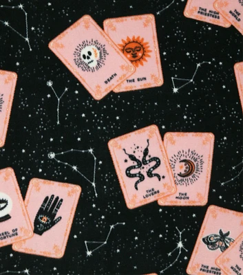 Orange Tarot Cards on Black Anti Pill Fleece Fabric