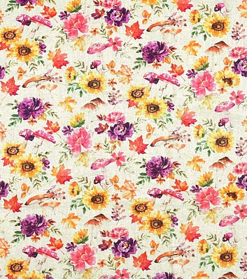 Multicolor Floral & Mushrooms Cotton Fabric