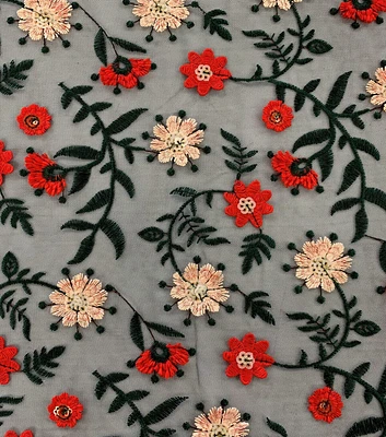 3D Flower Embellishment Mesh Apparel Fabric