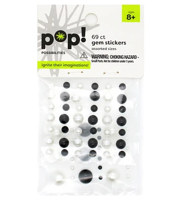 POP! Gem Sticker Black White Pearl 69pcs