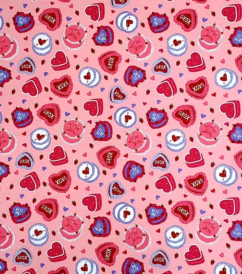 Cakes on Pink Valentine's Day Cotton Fabric