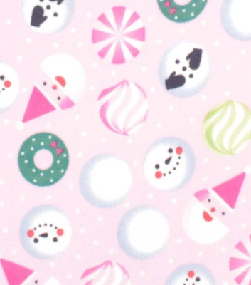 Snowmen & Candy Spots on Pink Christmas Anti Pill Plush Fleece Fabric