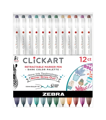 Zebra 12ct Dark Color ClickArt Retractable Marker Pens