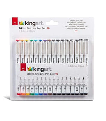 KINGART Inkline Fine Line Archival Ink Pens Set of 16