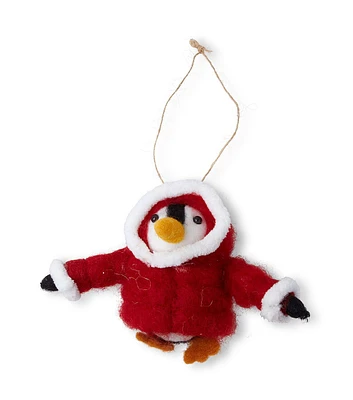 4" Christmas Dapper Penguin With Red Coat Felt Ornament by Place & Time