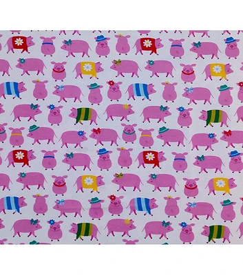 Happy Pigs on Pink  Snuggle Flannel Fabric