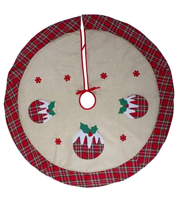 Northlight 48" Burlap Plaid Tree Skirt With Christmas Puddings