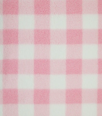 Pink Gingham Sherpa Fleece Fabric