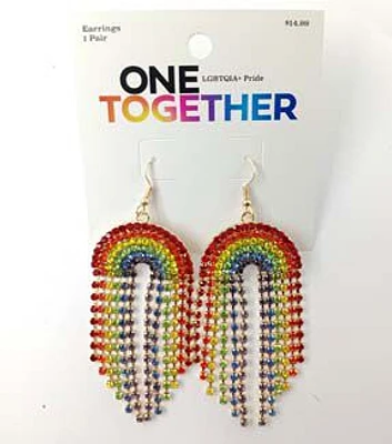 3.5" Pride Rhinestone Rainbow Earrings by One Together