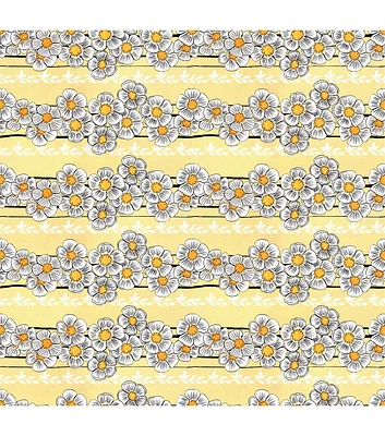 Stitch & Sparkle Daisies on Light Yellow Cotton Fabric