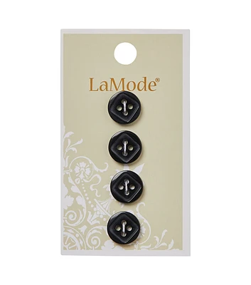 La Mode 1/2" Black 4 Hole Buttons 4pk