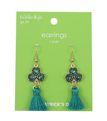 2" St. Patrick's Day Shamrock Tassel Earrings by hildie & jo