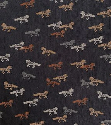 Black Horses Crinkle Rayon Fabric