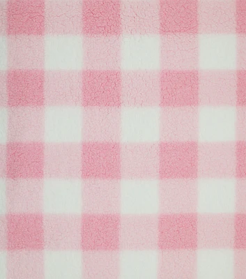 Pink Gingham Sherpa Fleece Fabric