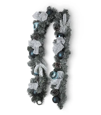 72" Christmas Blue Bauble With Silver Bows Garland by Bloom Room