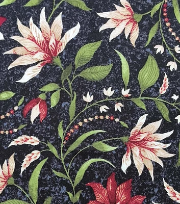 Floral Vines on Black Luxe Flannel Fabric