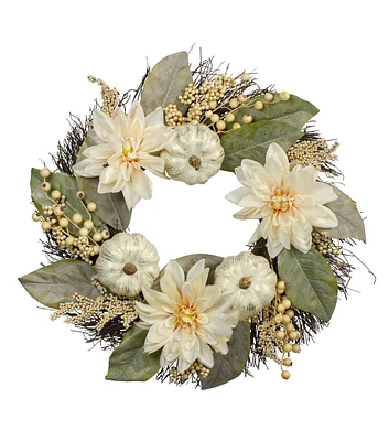 Northlight 22" Dahlia & Pumpkin Fall Artificial Floral Wreath