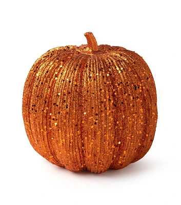 8" Halloween Orange Glitter Pumpkin by Place & Time