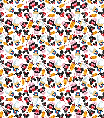 Disney Fun Foods on White Knit Fabric