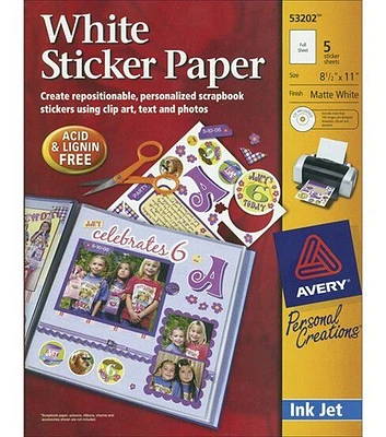 Ink Jet 8-1/2"x11" Printable Sticker Project Paper with CD Matte White