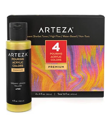 Arteza Pouring Acrylic Paint, Iridescent Sherbet Tones - Set of 4