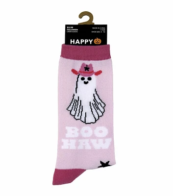 1 Pair Halloween Boo Haw Ghost Pink Crew Socks by Happy Value