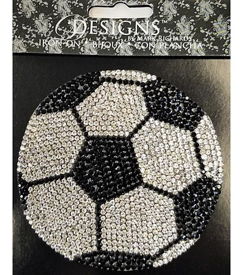 Mark Richards 4" Black & Clear Rhinestone Soccer Iron On Patch