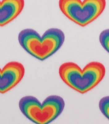 Pride Rainbow Hearts on White Blizzard Fleece Fabric