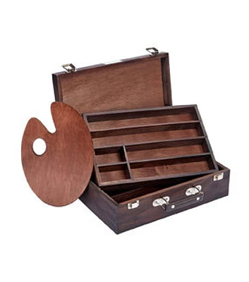 KINGART Wooden Artist Storage Box 2 Tier Espresso Finish