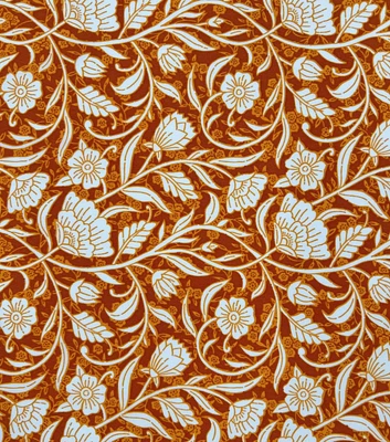 Orange Floral Silky Crepe Fabric