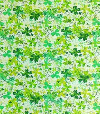 Brushstroke Shamrocks on White St Patrick's Day Cotton Fabric